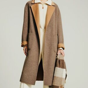 ASM ANNA Wool Reversible Longline Coat, brown and tan
